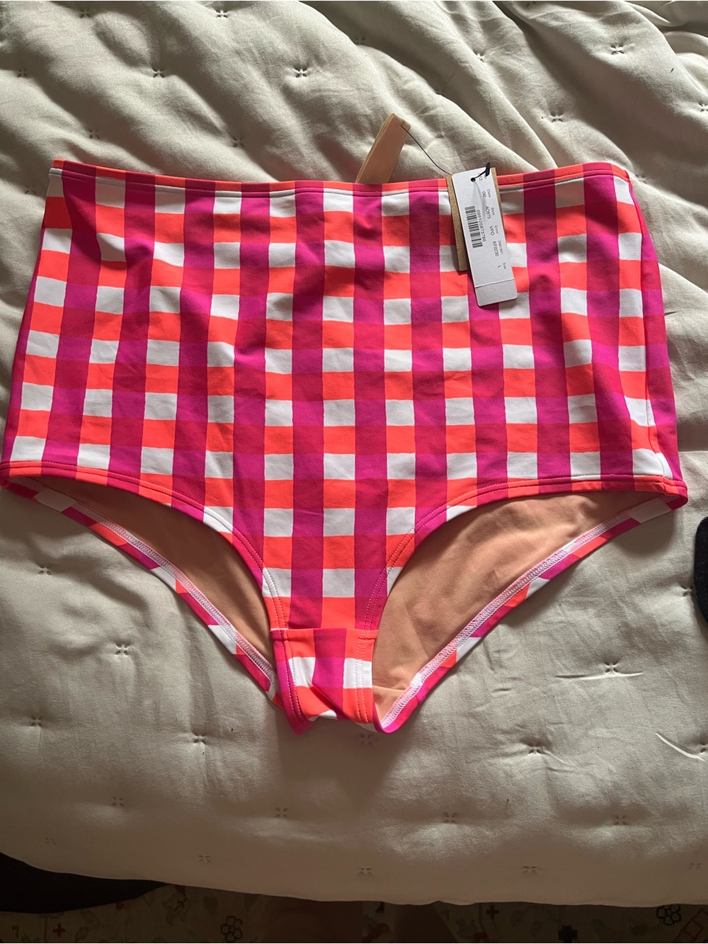 J. Crew Pink and Orange Gingham High-Waist Bikini Bottoms